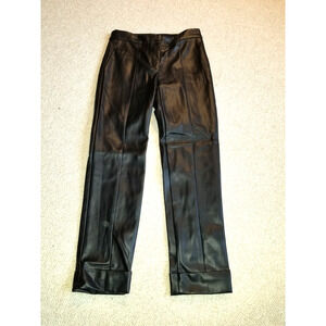 NWT $109 Womens Pants-ANN TAYLOR-black faux leather slim leg cuffed mid rise-00P